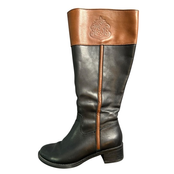 Franco Sarto L-Canyon Wide Calf Leather Riding Boots Size 6M Brown Two-Tone - Picture 3 of 16